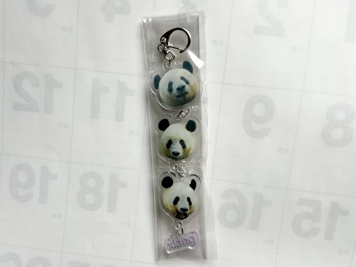 シャンシャン 三つ顔 名前付き 4連キーホルダー 上野動物園 ジャイアントパンダ 中国 碧峰峡 日本未発売 両面 実写 香香 全長約20cm 完売品拍卖