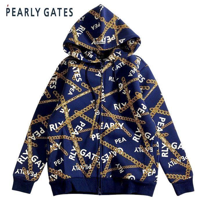 ○★新品未使用 PEARLY GATES(パーリーゲイツ) チェーンロゴ柄 フルジップパーカー 1 ネイビー★○拍卖