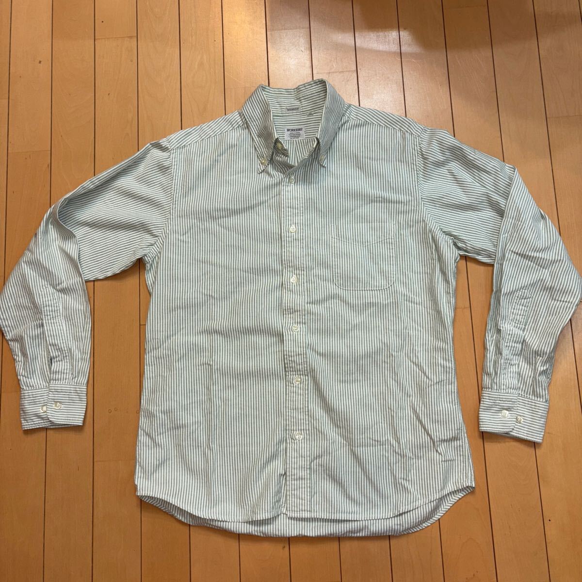 Workers K&T H MFG Co ワーカーズ モディファイド オックスフォードボタンダウンシャツ グリーンストライプ Modified BD Shirt, Supima OX拍卖