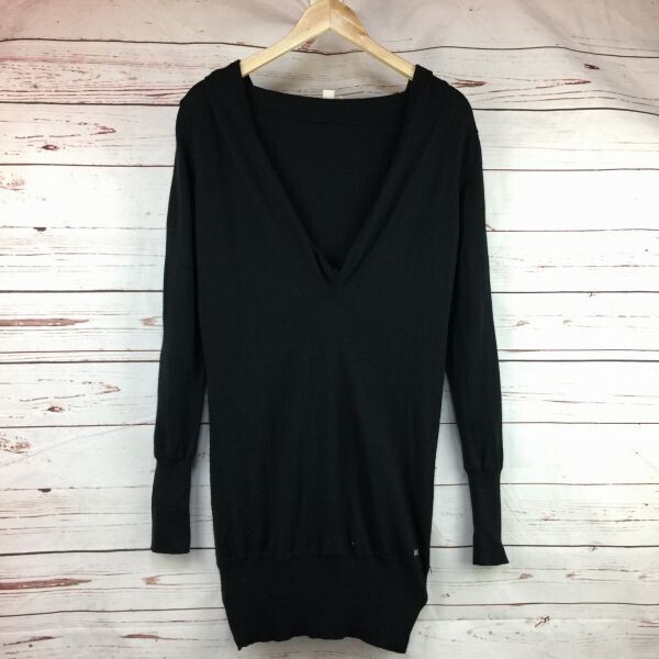 DIESEL★ロング丈/フーデッド/ウールニットセーター【S/黒】深Vネック/ディーゼル◆J55-07拍卖