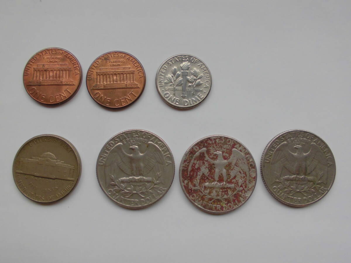 1969から85年計7枚 アメリカコイン 1セント2枚 1ダイム1枚 5セント1枚 クオーターダラー3枚 硬貨 貨幣 海外通貨 古銭 小銭拍卖