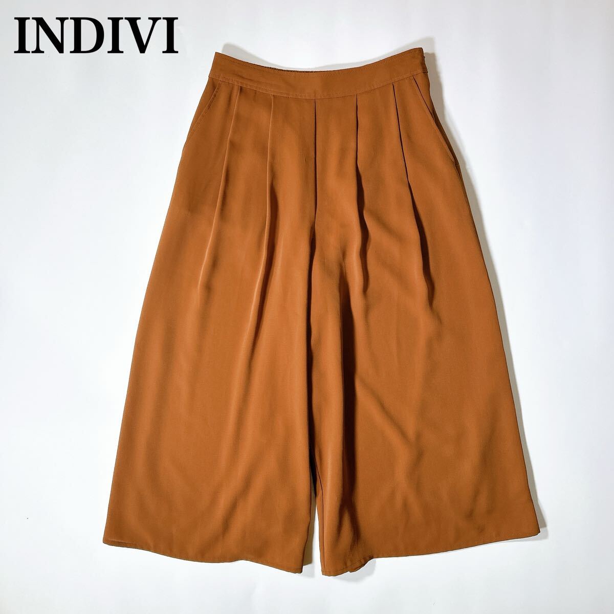 INDIVI インディヴィ ワイドパンツ 38 M ゆったり ブラウン レディース C52428-29拍卖