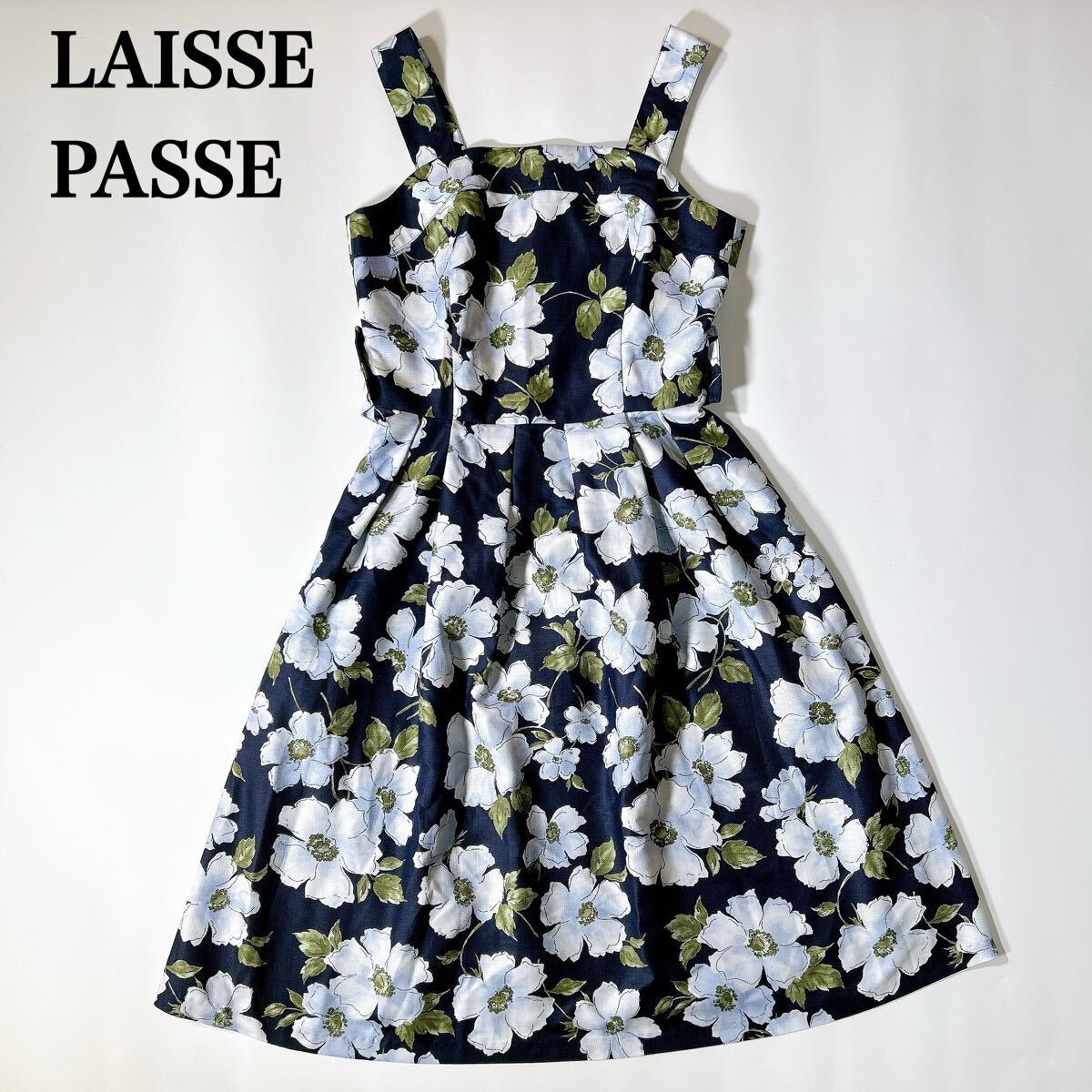 LAISSE PASSE レッセパッセ 花柄 ワンピース 38 M ネイビー レディース C62510-48拍卖