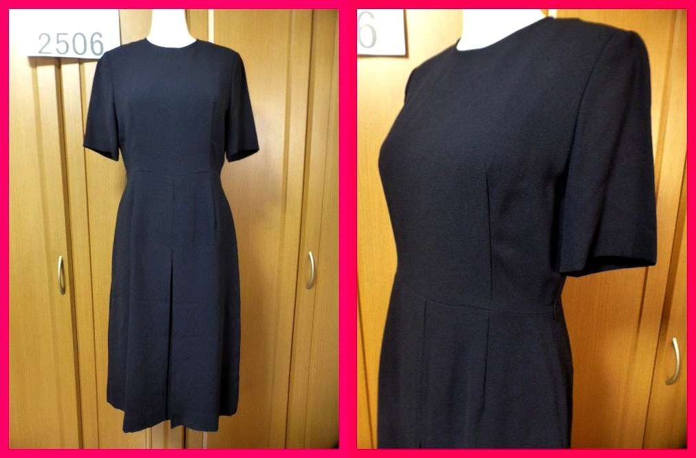 送料無料★ブラックフォーマル半袖ワンピース9 前スカート中央46㎝ボックスタックがステキ 結婚式/披露宴/二次会/イベント/発表会/謝恩会拍卖