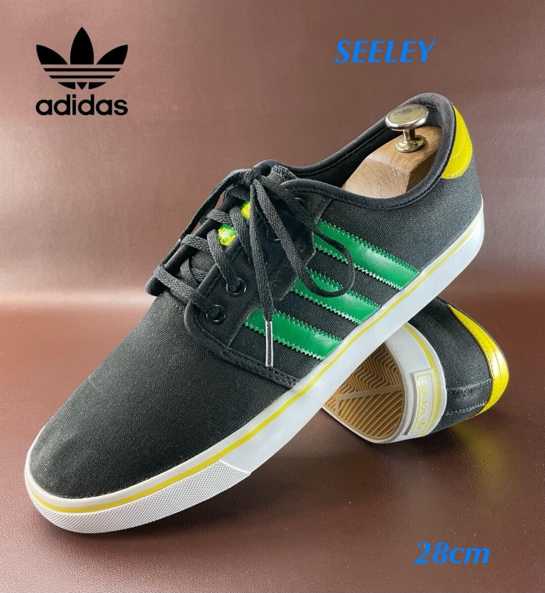 名機降臨!14年製名作ラスターカラー!アディダス【シーリー】ローカットスニーカー!ブラック×グリーン×イエロー 28cm/US10拍卖