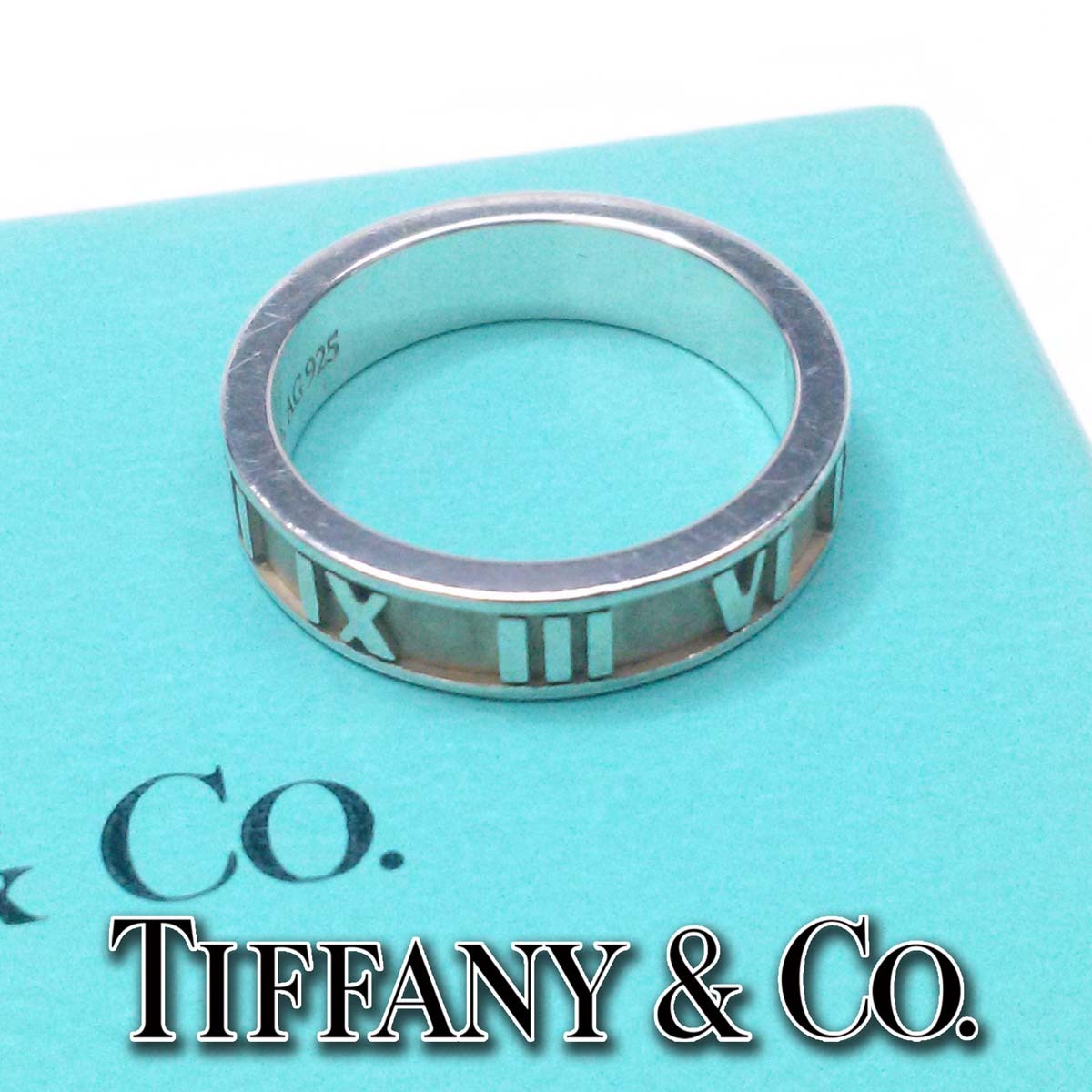 【美品】ティファニー アトラスリング ナロー スターリングシルバー925 AG925刻印 サイズ6号レディース 箱 ap9651【一撃即決】拍卖