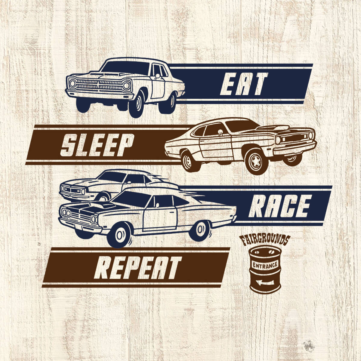 ■ REPEAT RACE Tシャツ■XLサイズ(ホワイトxネイビー・ブラウン)アメリカ アメ車 モパ- ロードランナ-MOPAR PLYMOUTH 拍卖