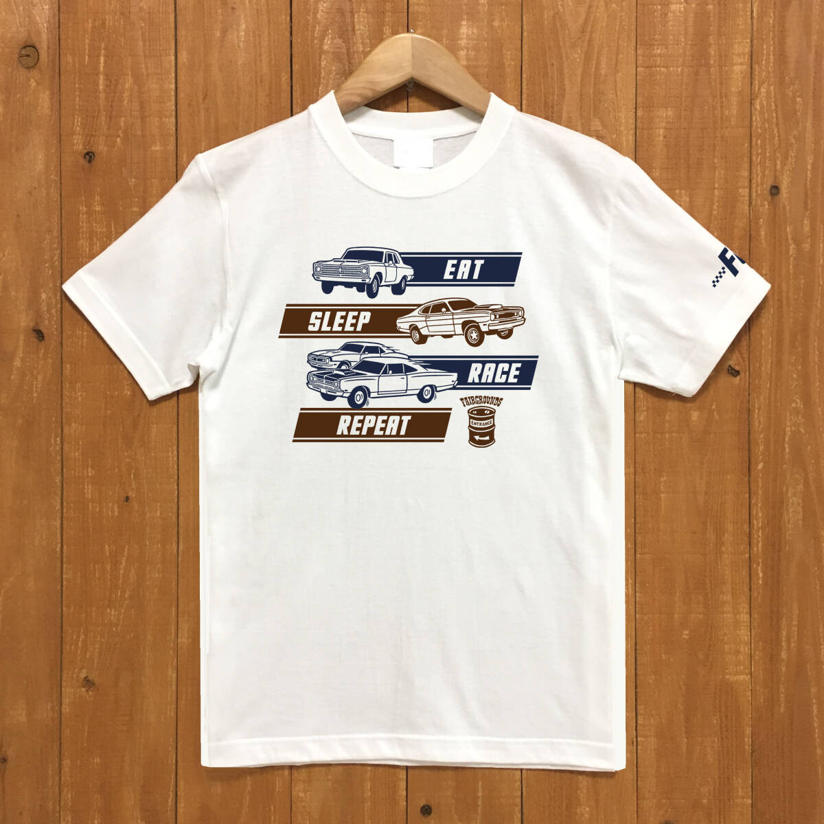 ■REPEAT RACE Tシャツ■Lサイズ(ホワイトxネイビー・ブラウン)アメリカ アメ車 モパ- ロードランナ-MOPAR PLYMOUTH 拍卖
