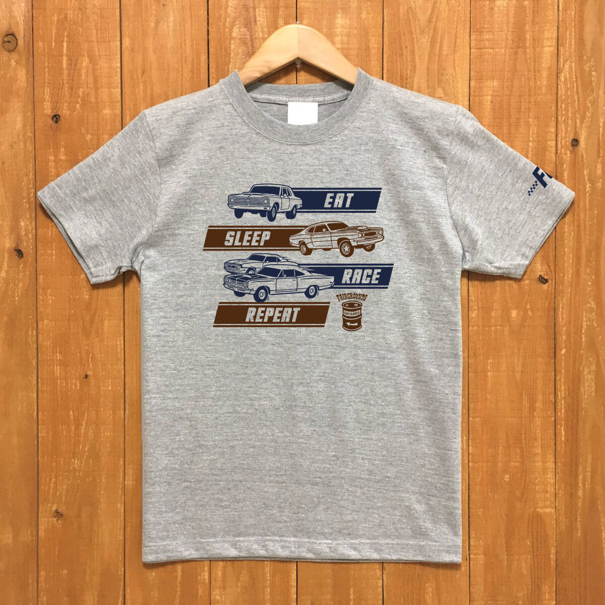 ■ REPEAT RACE Tシャツ■Lサイズ(グレ-xネイビー・ブラウン)アメリカ アメ車 モパ- ロードランナ-MOPAR PLYMOUTH 拍卖