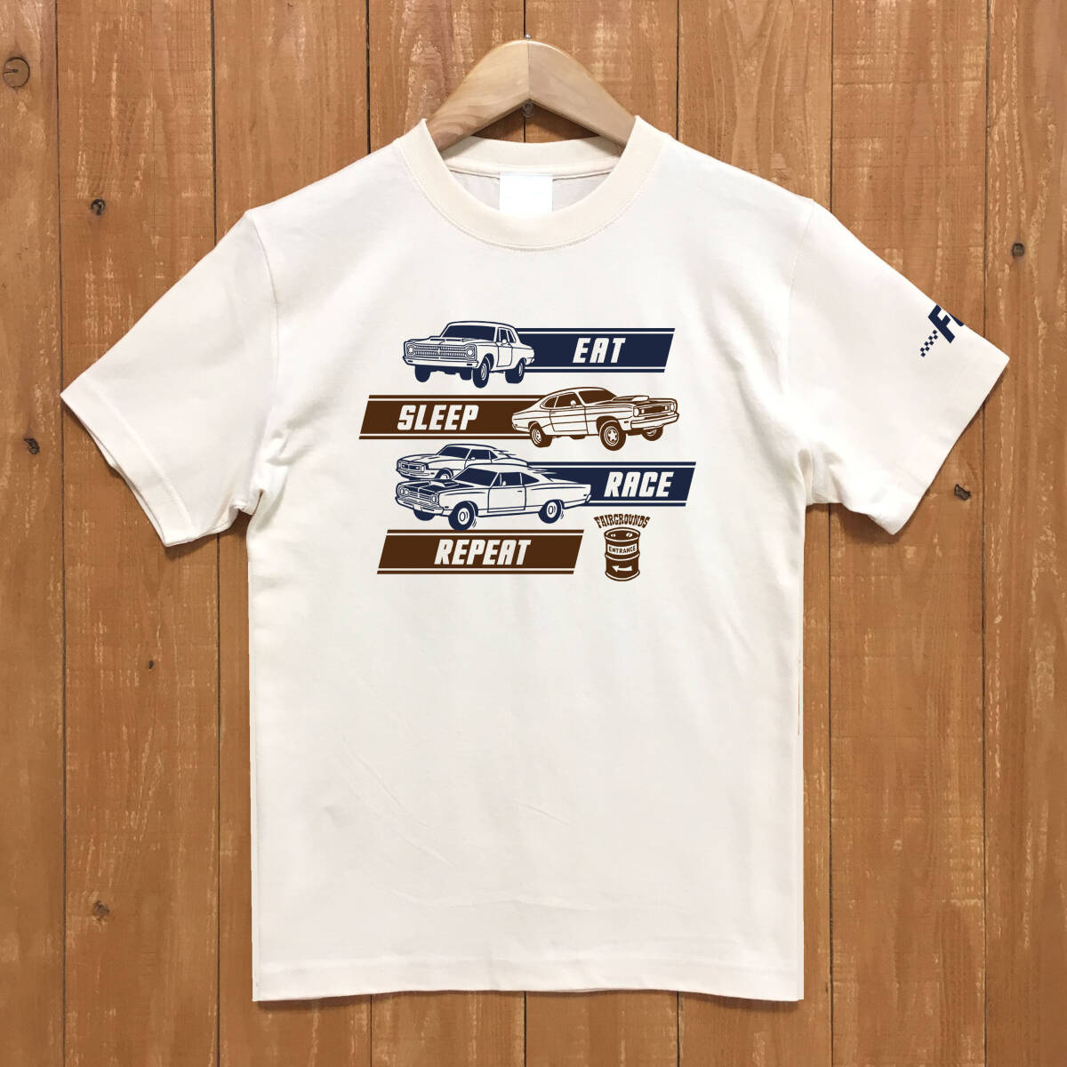 ■REPEAT RACE Tシャツ■Lサイズ(アイボリーxネイビー・ブラウン)アメリカ アメ車 モパ- ロードランナ-MOPAR PLYMOUTH 拍卖
