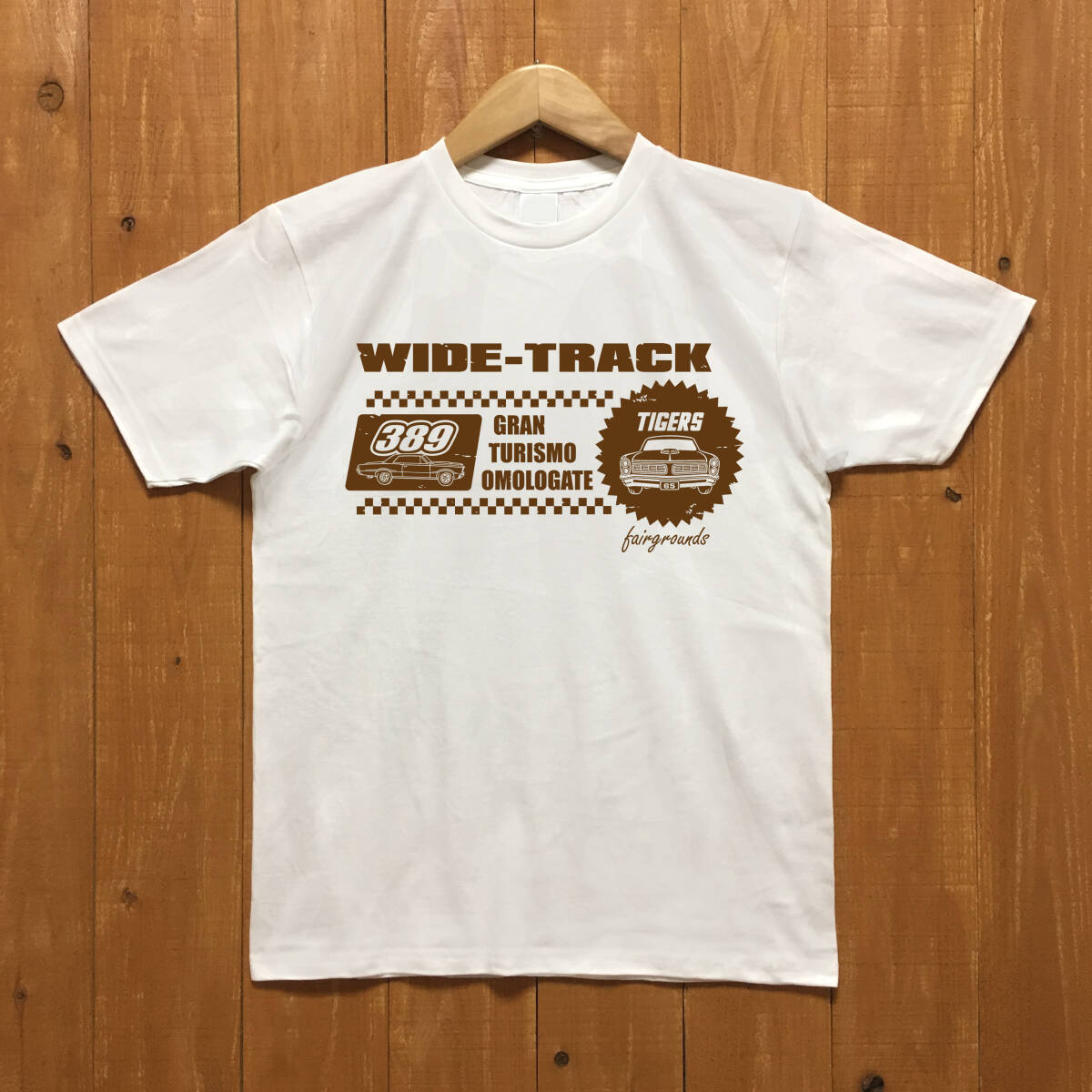 ■ WIDE-TRACK Tシャツ■Mサイズ(ホワイトxブラウン) アメリカ アメ車 マッスルカ- PONTIAC GTO拍卖