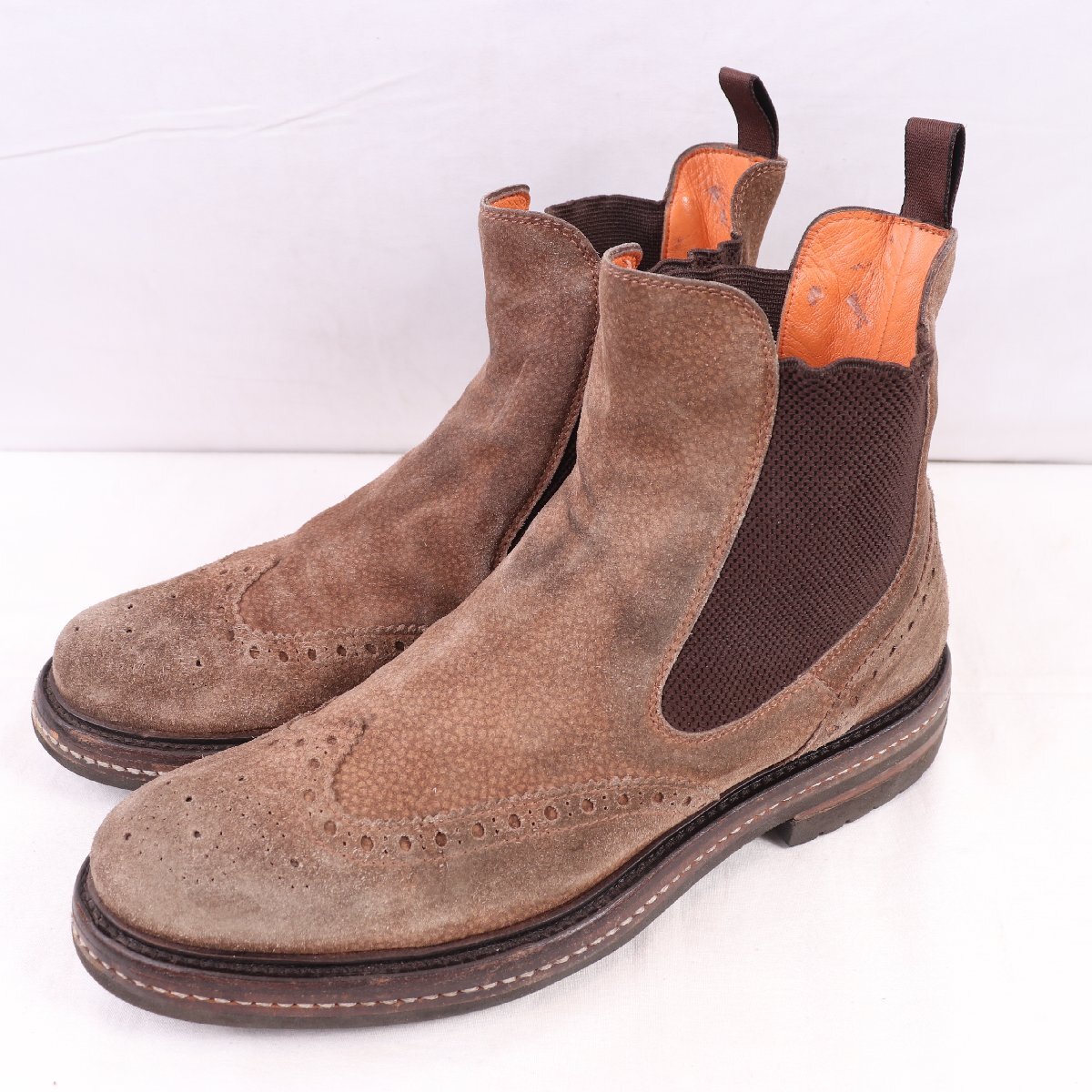 イタリア製 サントーニ 8 1/2 D/ 27.0cm-27.5cm 位 ウィングチップ ブーツ ブラウン 茶 SANTONI メンズ 革靴 中古 古着 ds5292拍卖