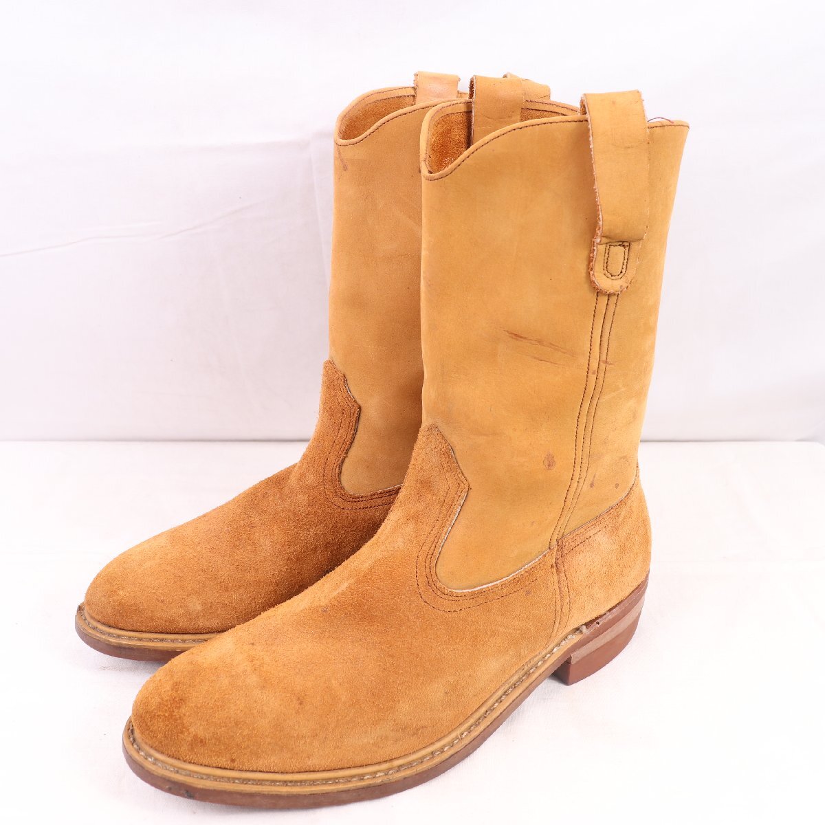 HY-TEST 7 1/2 EE /25.5cm~ 位 ハイテスト ヴィンテージ ペコスブーツ スエード×ヌバック USA製 ベージュ メンズ 中古 古着 eb1818拍卖