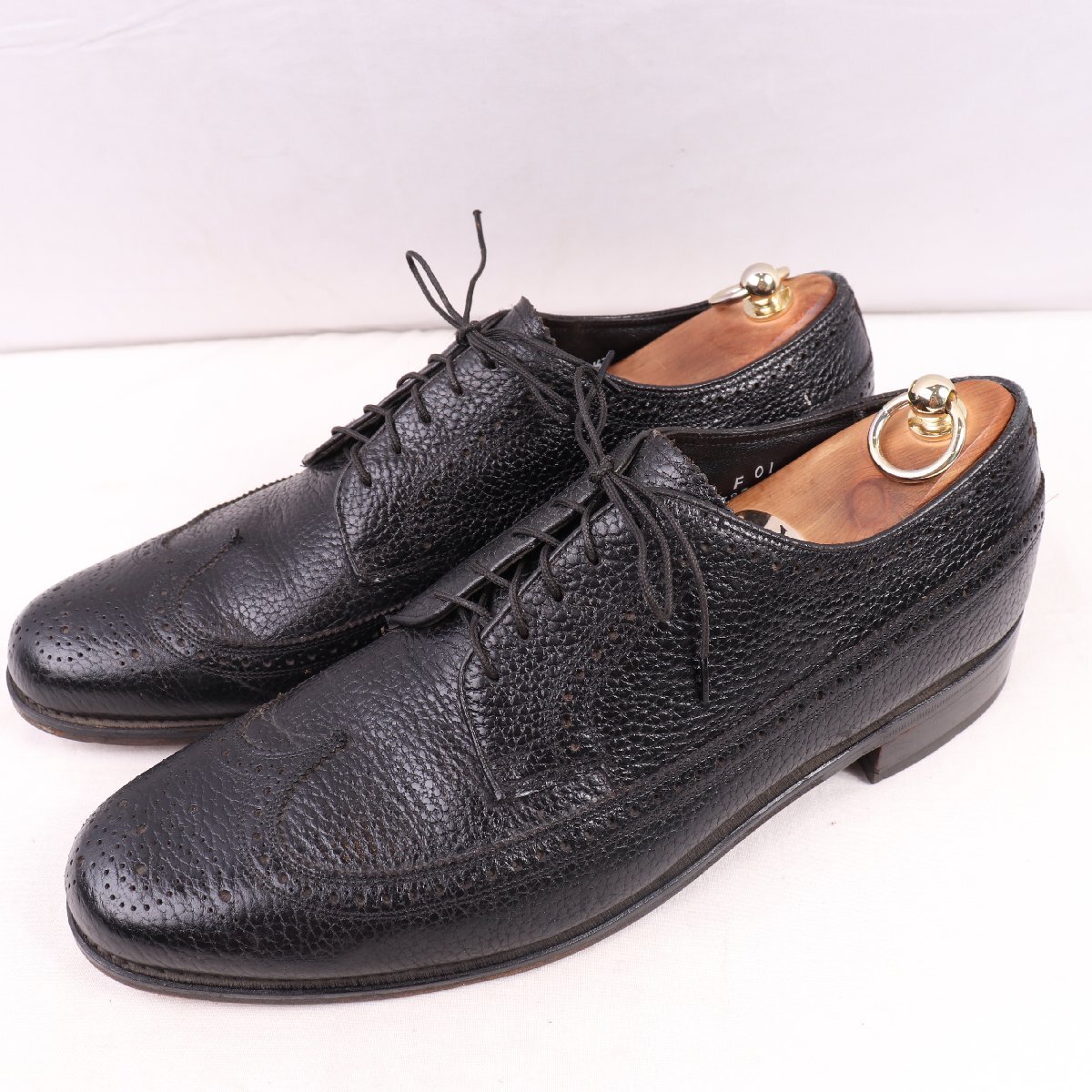 90's 位 フローシャイム 11 1/2 B/D / 29.5cm 位 ウィングチップ ブラック 黒 シボ革 90年 Florsheim 革靴 中古 古着 ds5331拍卖