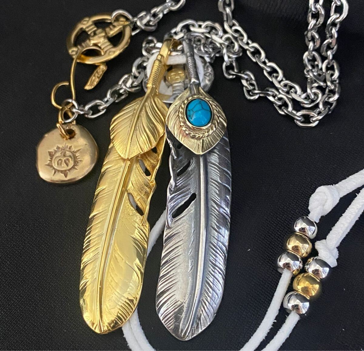 シルバー925 フェザーネックレス ターコイズフェザー 全金フェザーネックレス拍卖