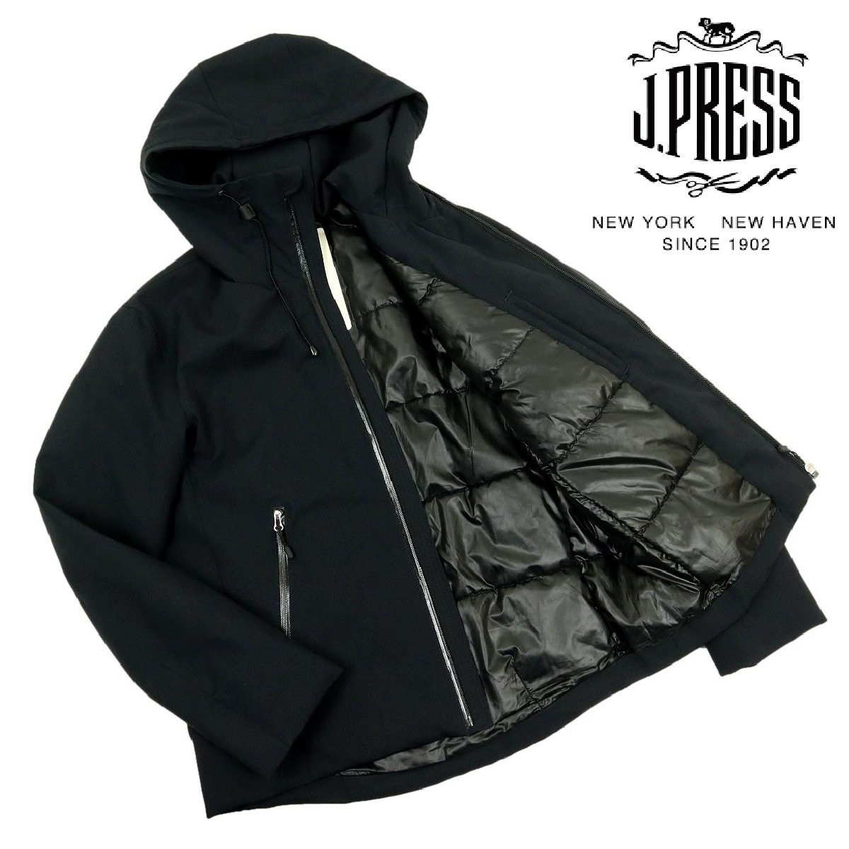 【S3491】【美品】J.PRESS ジェイプレス 中綿ジャケット 中綿ブルゾン 止水ジップ使用 フード付 サイズM拍卖