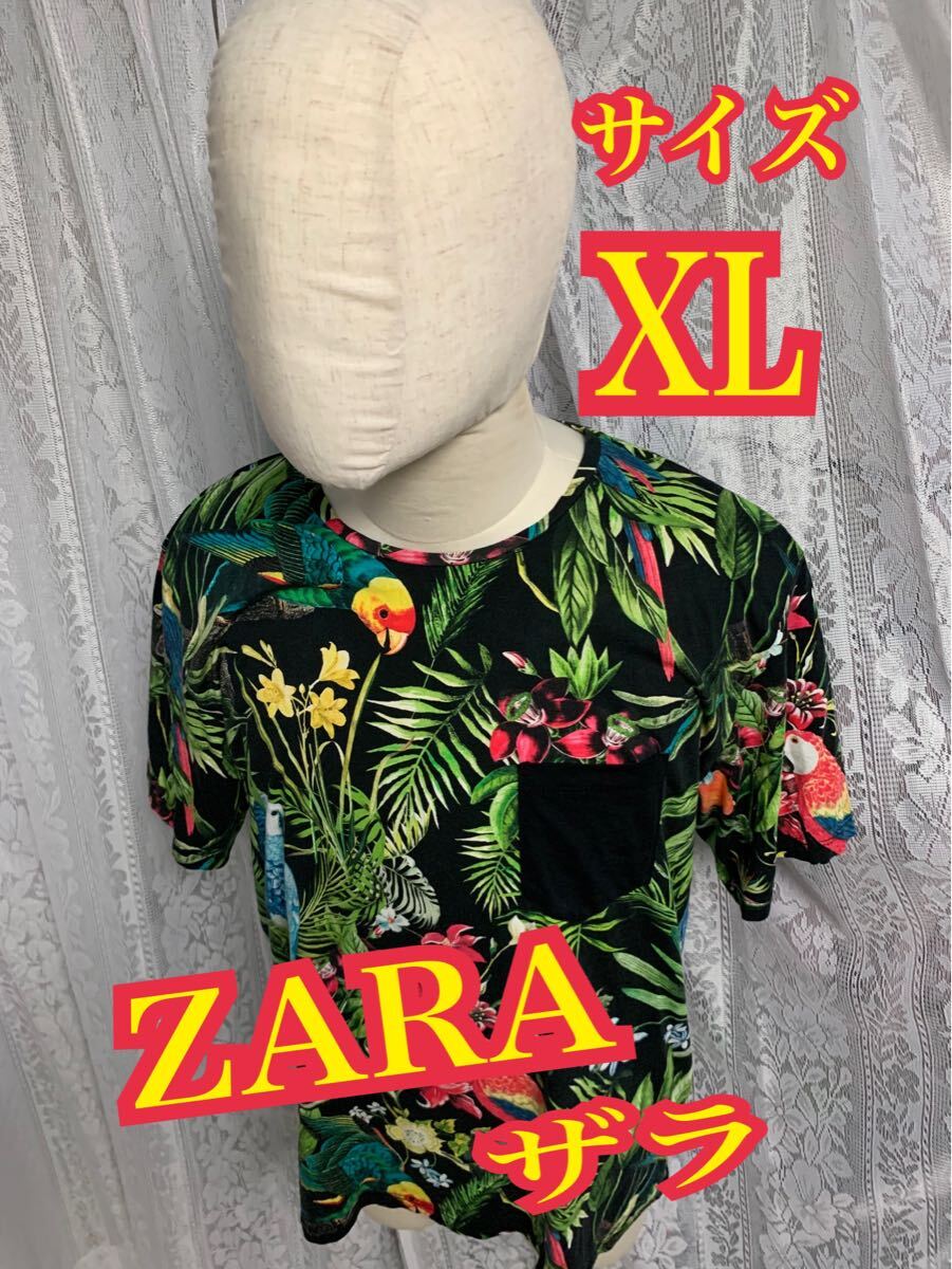 ZARA ザラ 半袖 Tシャツ アロハ オーム 黒 XL拍卖