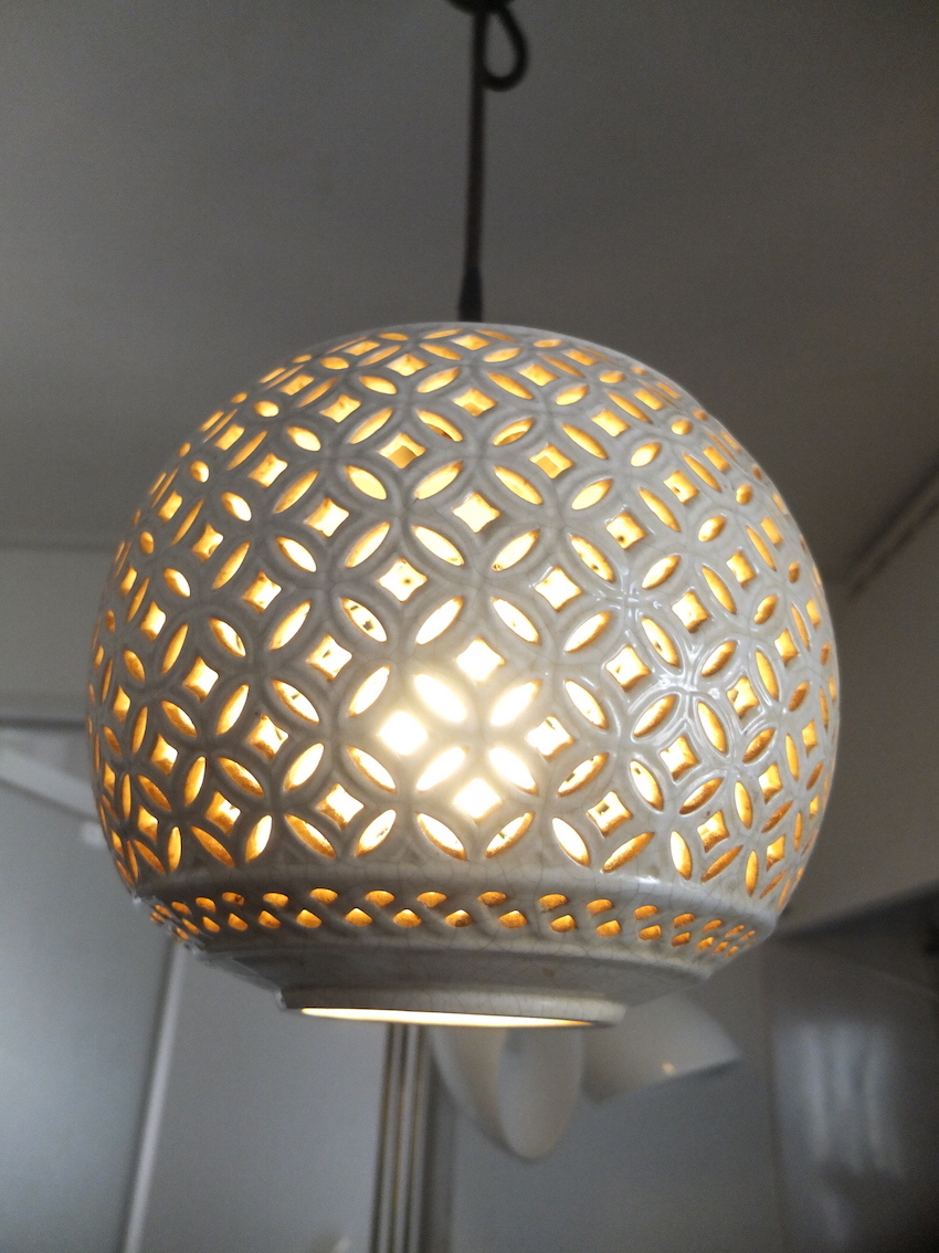 Vintage「Ceramics pendant lamp」ビンテージ オーヤマ照明製(現オーデリック) 陶器製 白磁ペンダントランプ 天井照明 レトロ 民藝 No,2拍卖