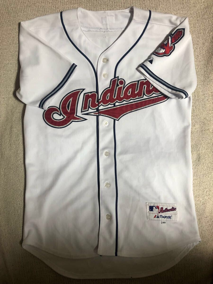 激レア 良品 中国製 Majestic/マジェスティック製 MLB/Indians/クリーブランド インディアンス/SIZEMORE/サイズモア/24 ユニフォーム 白 40拍卖