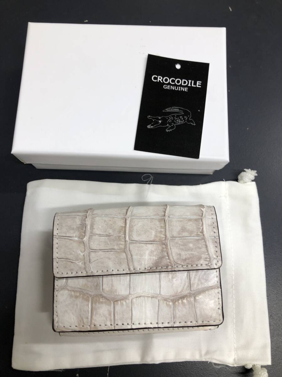 HB3879 クロコダイル 財布 小銭入 カード入 ワニ革 三つ折り財布 コンパクトウォレット レザー 箱付き 未使用品拍卖