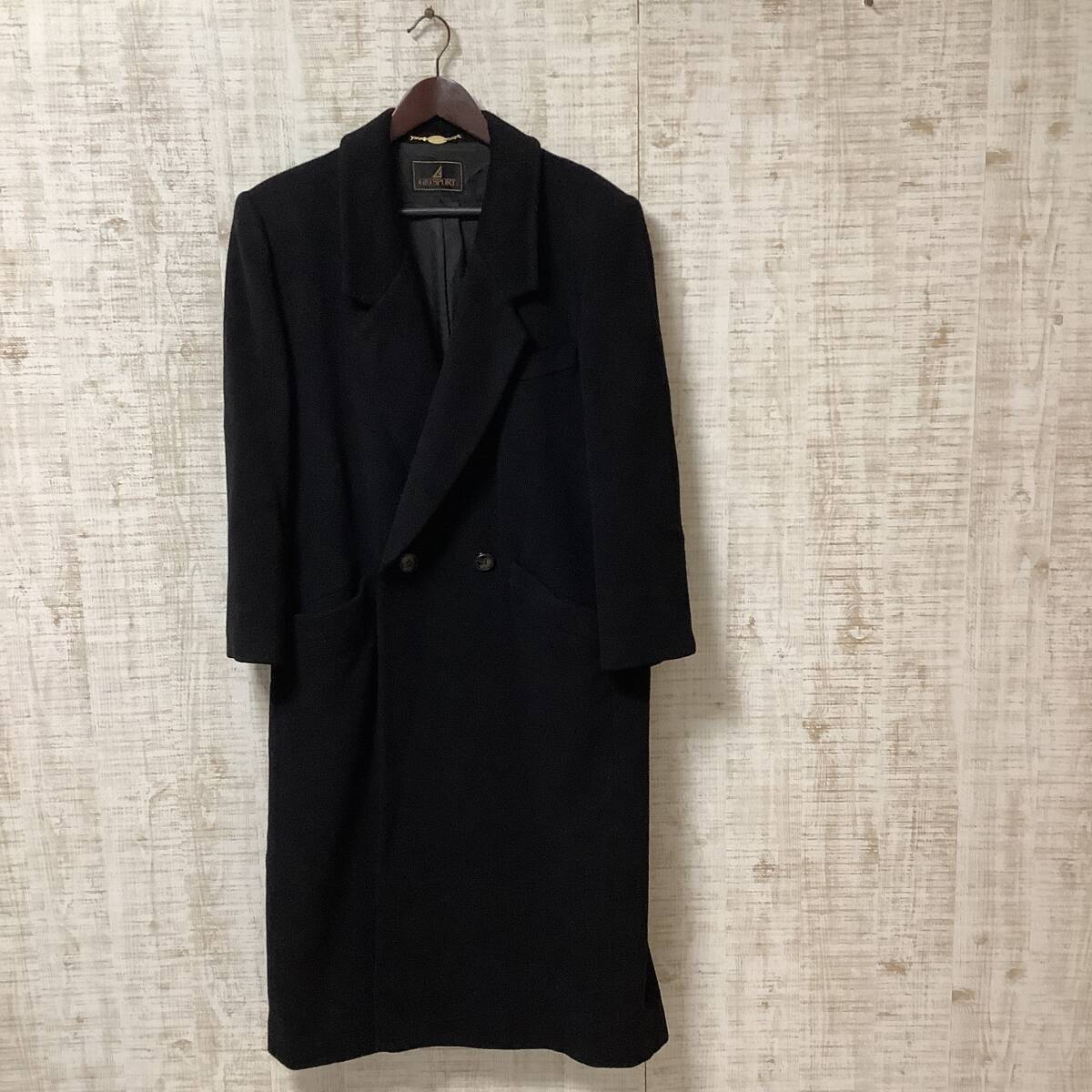 B-46◇GIOSPORT | ジオスポーツ ワールド チェスターコート ロングコート カシミア ブラック サイズ9拍卖