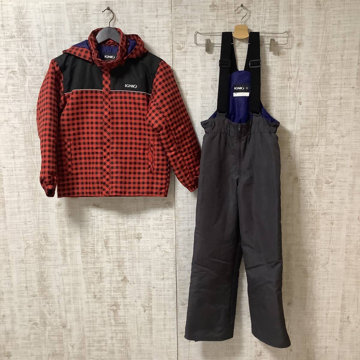 B-42◇IGNIO|イグニオ アルペン ジャケット パンツ セットアップ スノーボードウェア レッド グレー系 サイズ上下共に150cm拍卖