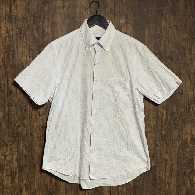 A370◇SHIPS | シップス 半袖ボタンダウンチェックシャツ ホワイト×マルチカラー メンズ Lサイズ 中古品拍卖