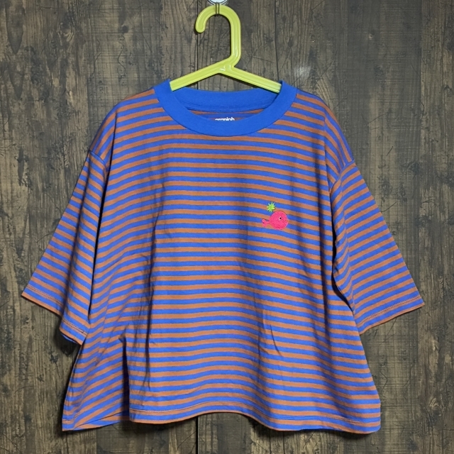 A370◇graniph | グラニフ Gomi Taro コラボ Tシャツ ボーダー ブルー×ブラウン キッズ Sサイズ 中古品拍卖