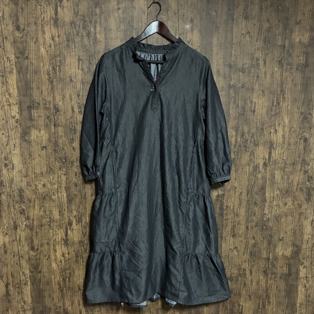 A366◇Masami Satomi | マサミサトミ フリルネックワンピース チャコールグレー レディース Mサイズ 中古品拍卖