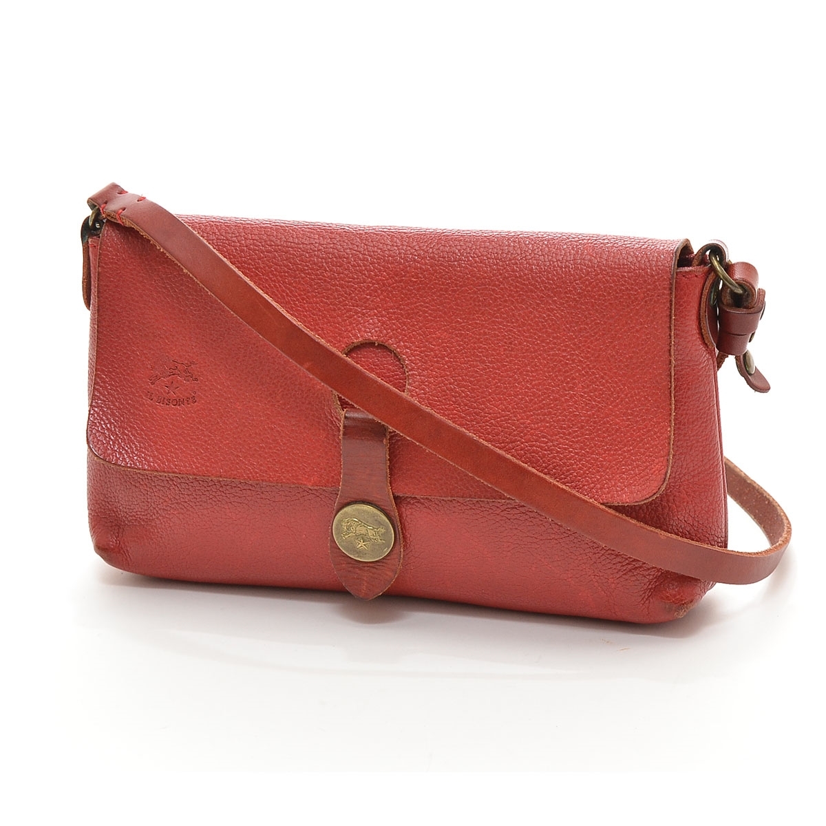 ■393997 IL BISONTE イルビゾンテ ●レザー ポシェット ショルダーバッグ サイズw22cm レディース イタリア製 レッド拍卖
