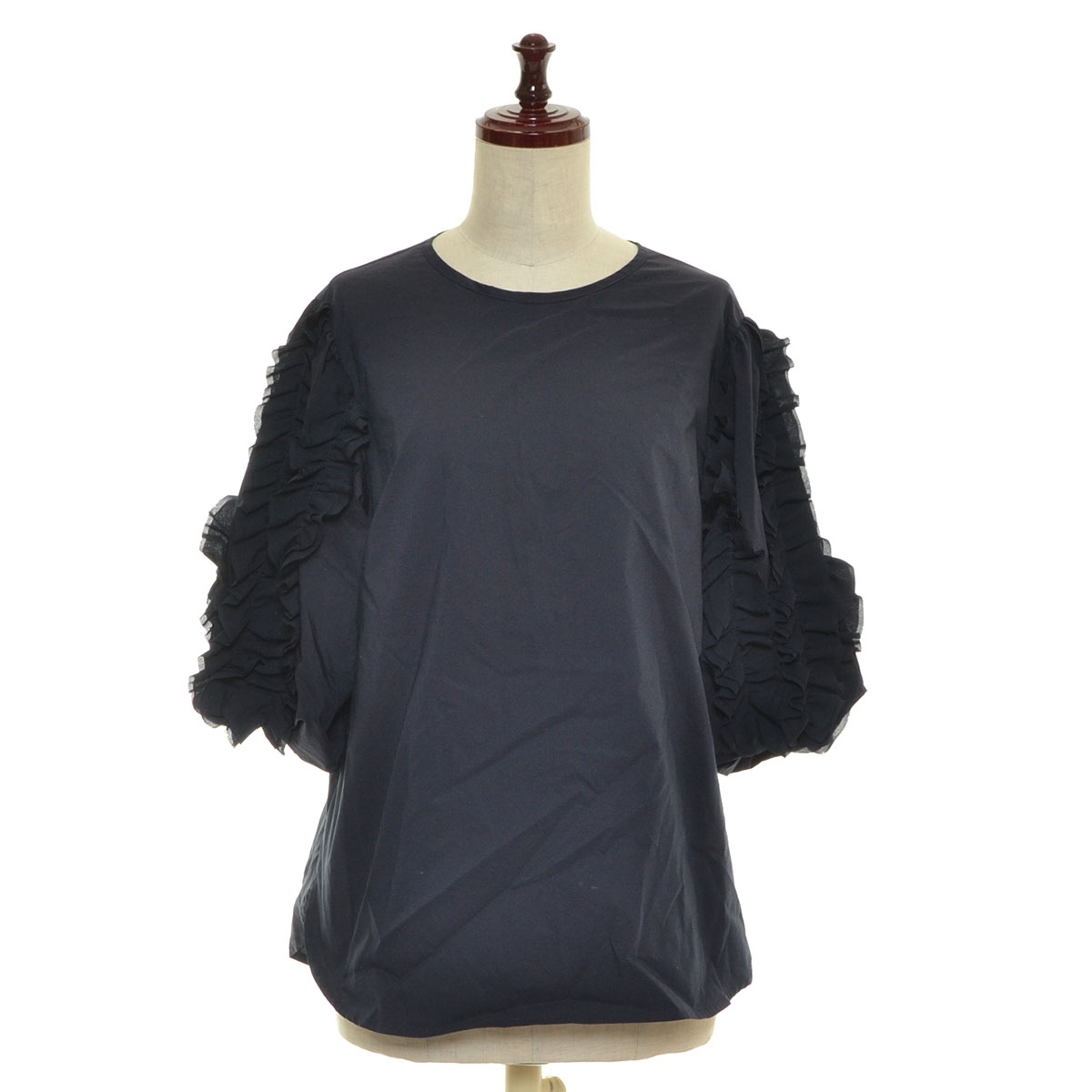 □513900 trefle+1 トレフルプラスワン ○ブラウス ホイップブラウス フリル袖プルオーバー 230232m サイズF 2023ss レディース ネイビー拍卖