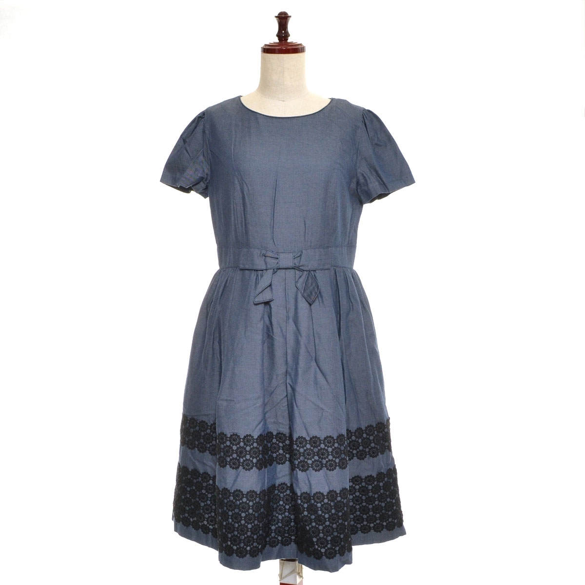 □541245 GALLERY VISCONTI ギャラリービスコンティ ○ワンピース レース装飾シャンブレーOP サイズ2 レディース ブルー拍卖