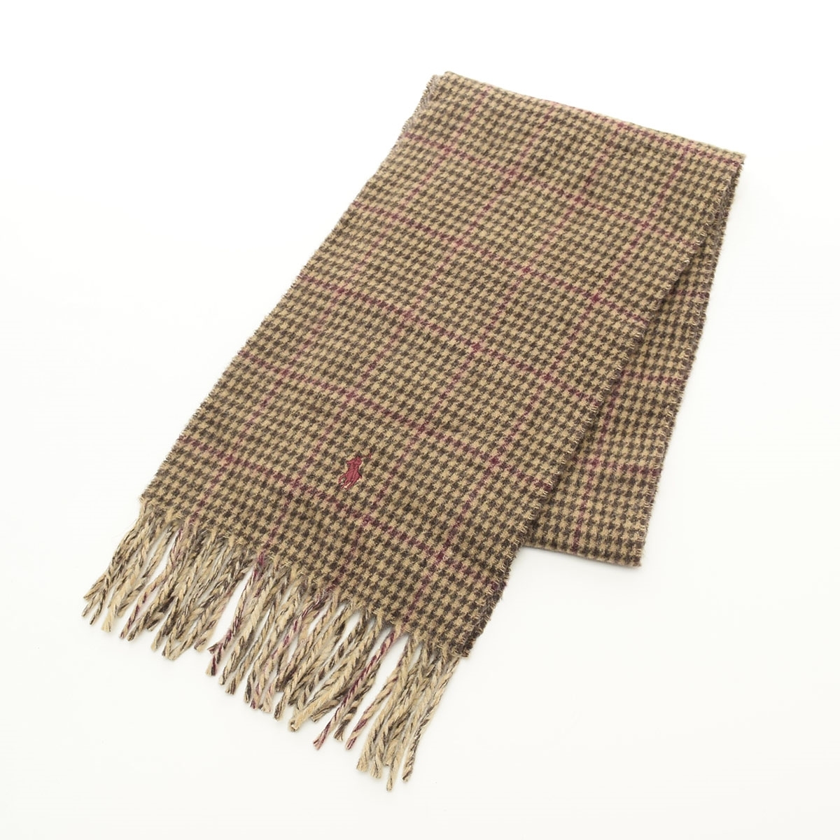 ◆534417 未使用品 POLO RALPH LAUREN ラルフローレン ●リバーシブルウールニットマフラー 千鳥格子チェックヘリンボーン タグ付き拍卖