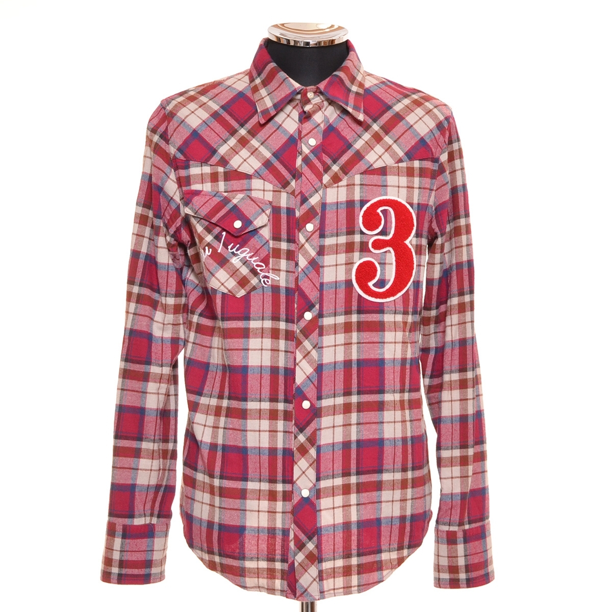 ●471111 【値下げ】1PIU1UGUALE3 ウノピュウノウグァーレトレ ○ウエスタンシャツ フランネル サイズV メンズ 日本製 レッド系 チェック拍卖