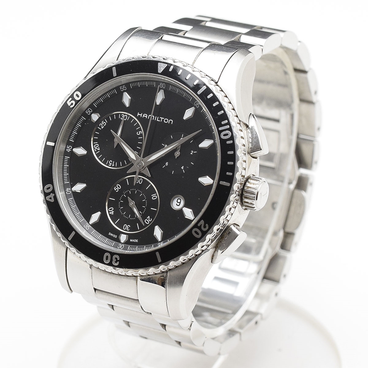 ●534722 HAMILTON ハミルトン ●クロノグラフデイトQZ クォーツ腕時計 ジャズマスター H37512131 サイズ44mm メンズ シルバー 黒文字盤拍卖