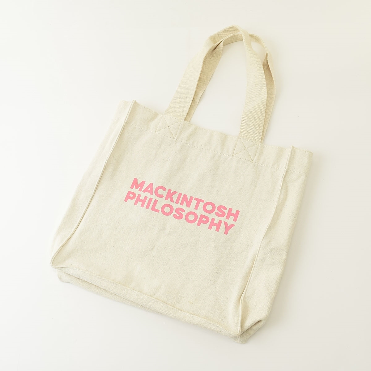 □538020 美品 MACKINTOSH PHILOSOPHY マッキントッシュ ○トートバッグ BOLD LOGO コットンキャンバス レディース キナリ ピンク ホワイト拍卖