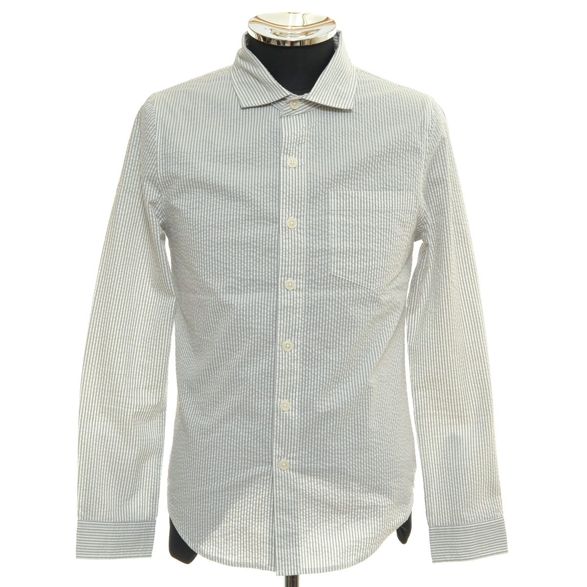 〇545521 RTEG ○長袖シャツ シアサッカー カッタウェイ サイズS メンズ グレー ストライプ拍卖