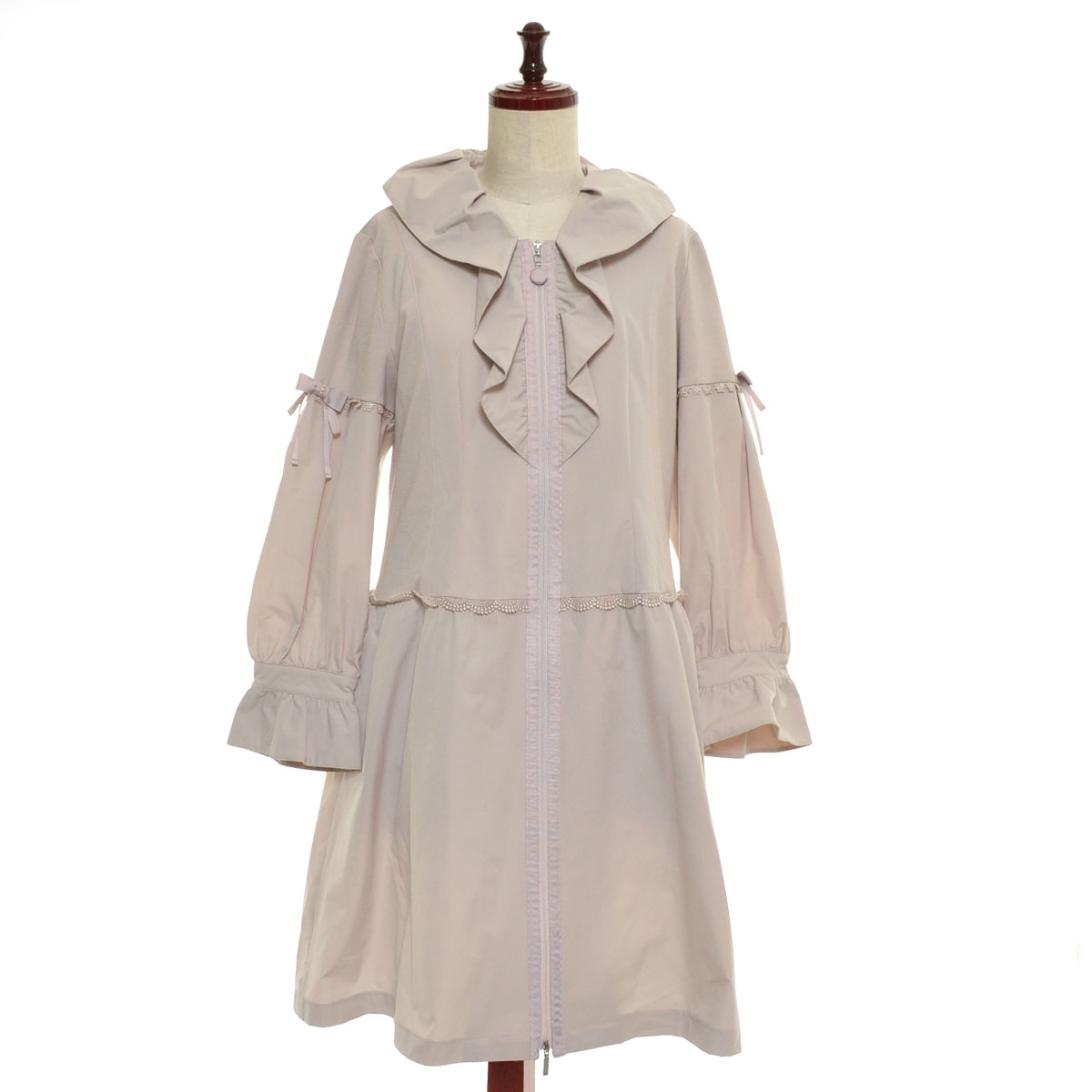 □541149 Super Beauty スーパービューティ ○リボンレース装飾フリルコート サイズ40 レディース ベージュ拍卖