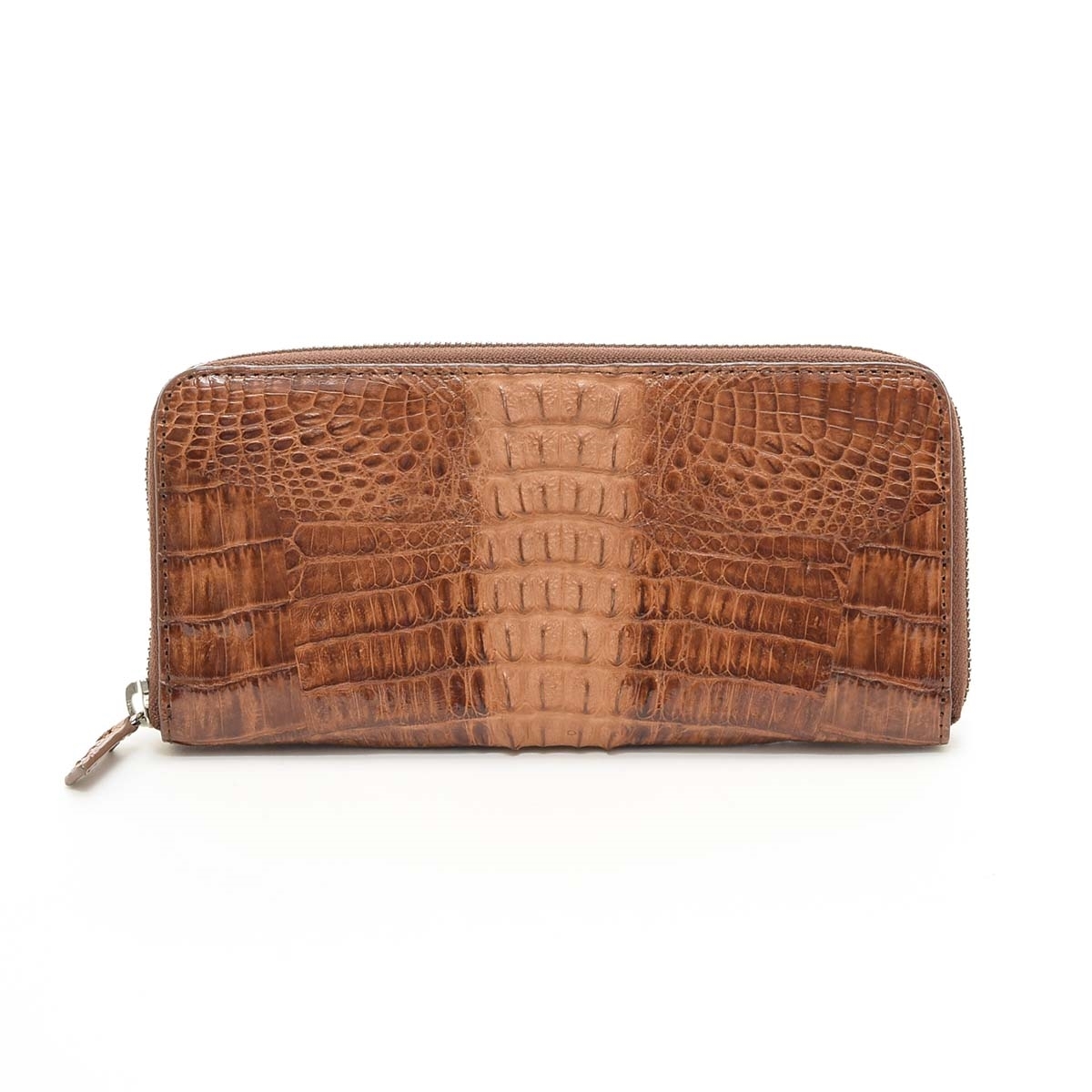 ●513054 ●ラウンドファスナー長財布 カイマン ロングウォレット ワニ皮 メンズ ブラウン拍卖