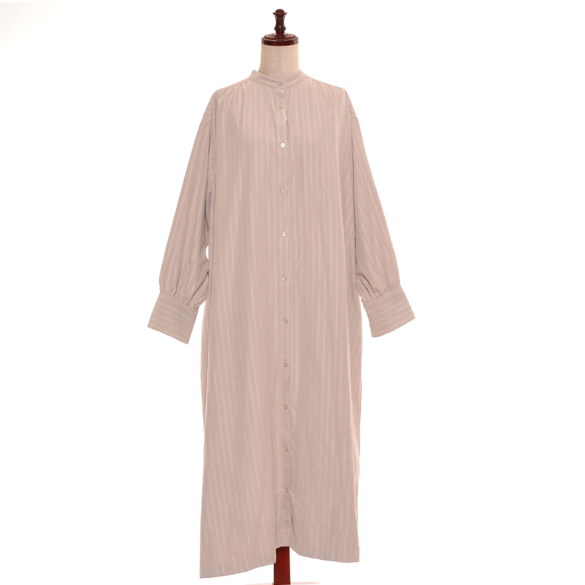 ■502029 未使用品 THE SHOP TK タケオキクチ ●ロングワンピース バンドカラーシャツワンピース サイズM 22aw レディース ベージュ拍卖