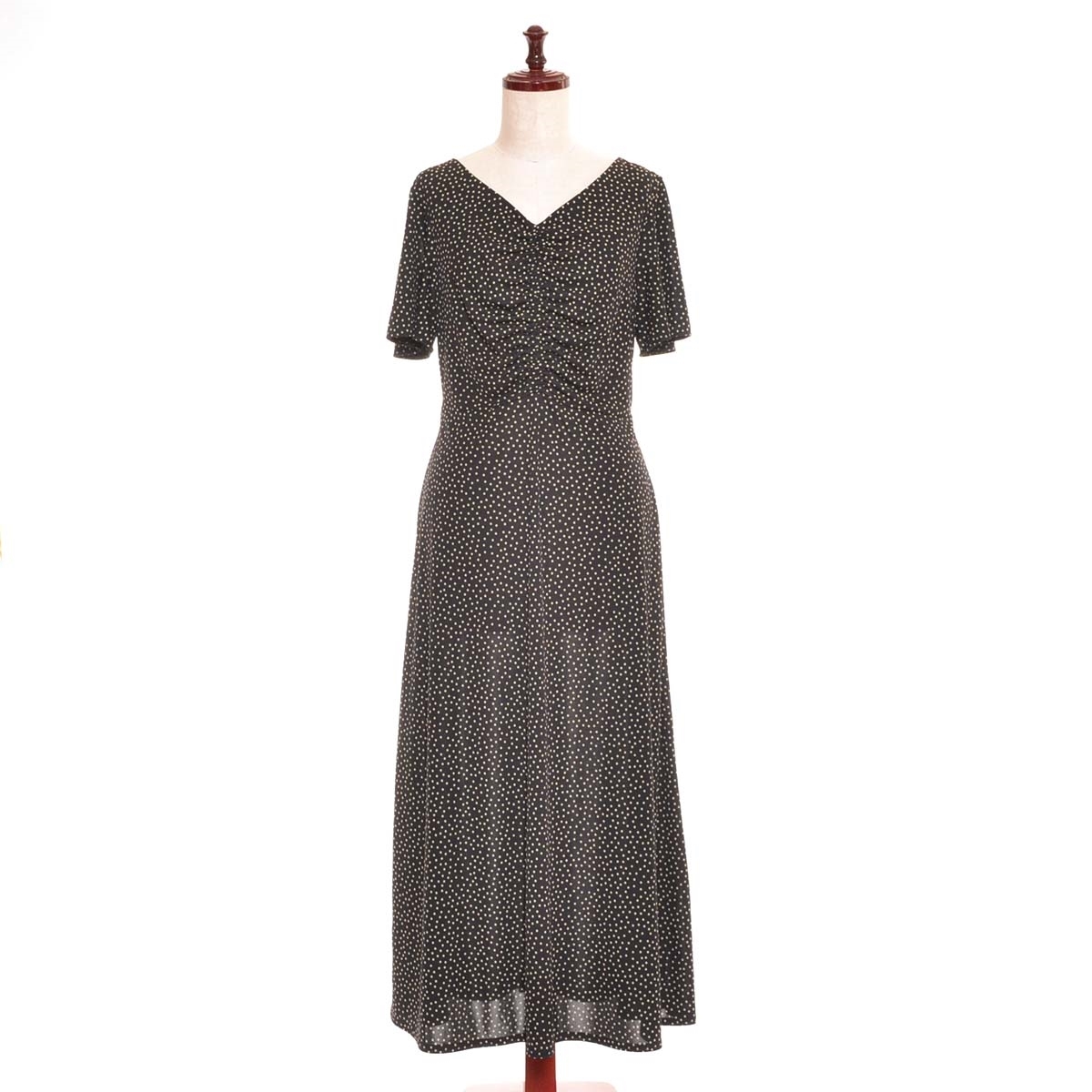 ■485148 STRAWBERRY-FIELDS ストロベリーフィールズ ●ロングワンピース 水玉ギャザー 20ss レディース ブラック ドット拍卖