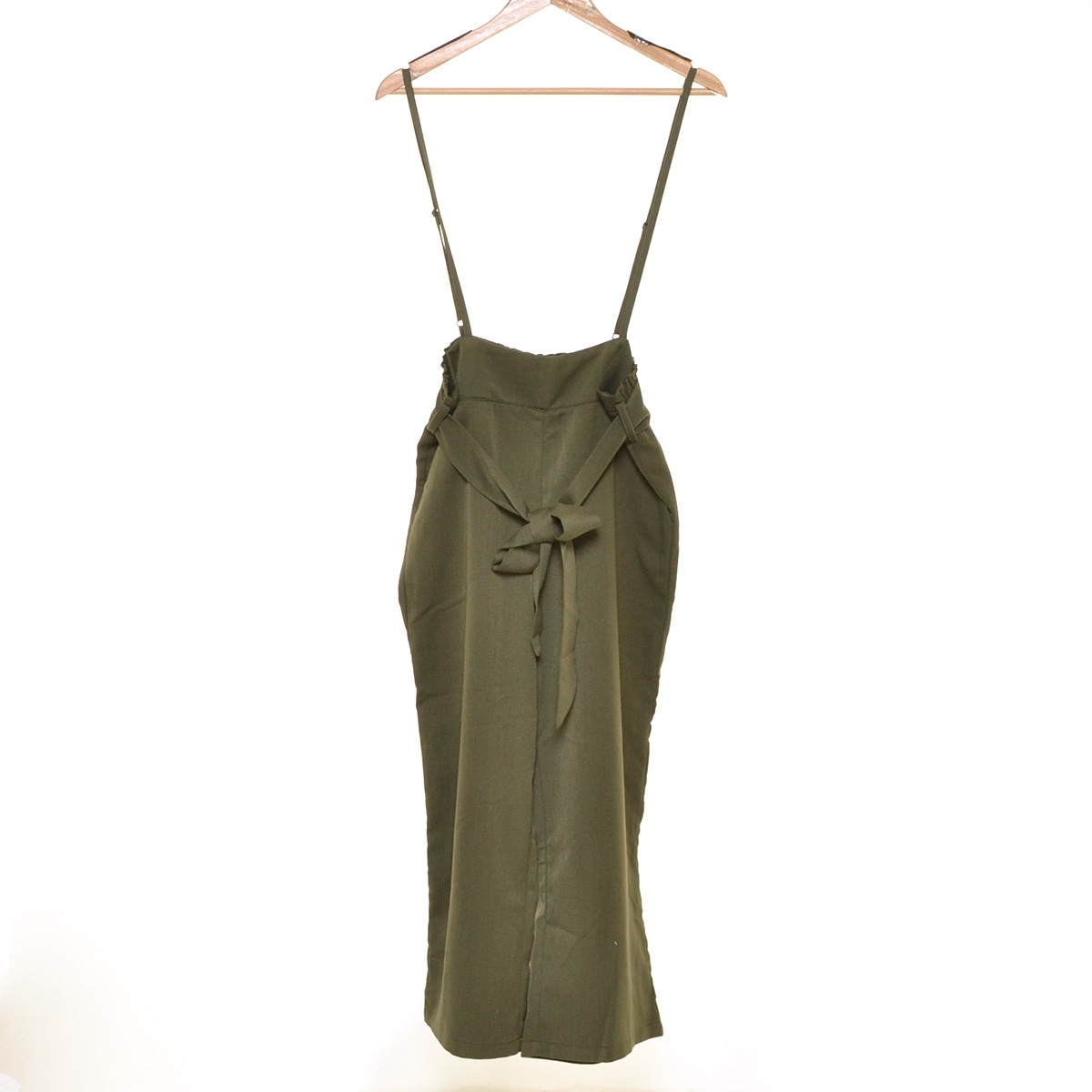 □484354 Alma Design アルマデザイン パンツ ○リボンベルト付きサロペット ワイドストレート レディース カーキ グリーン拍卖