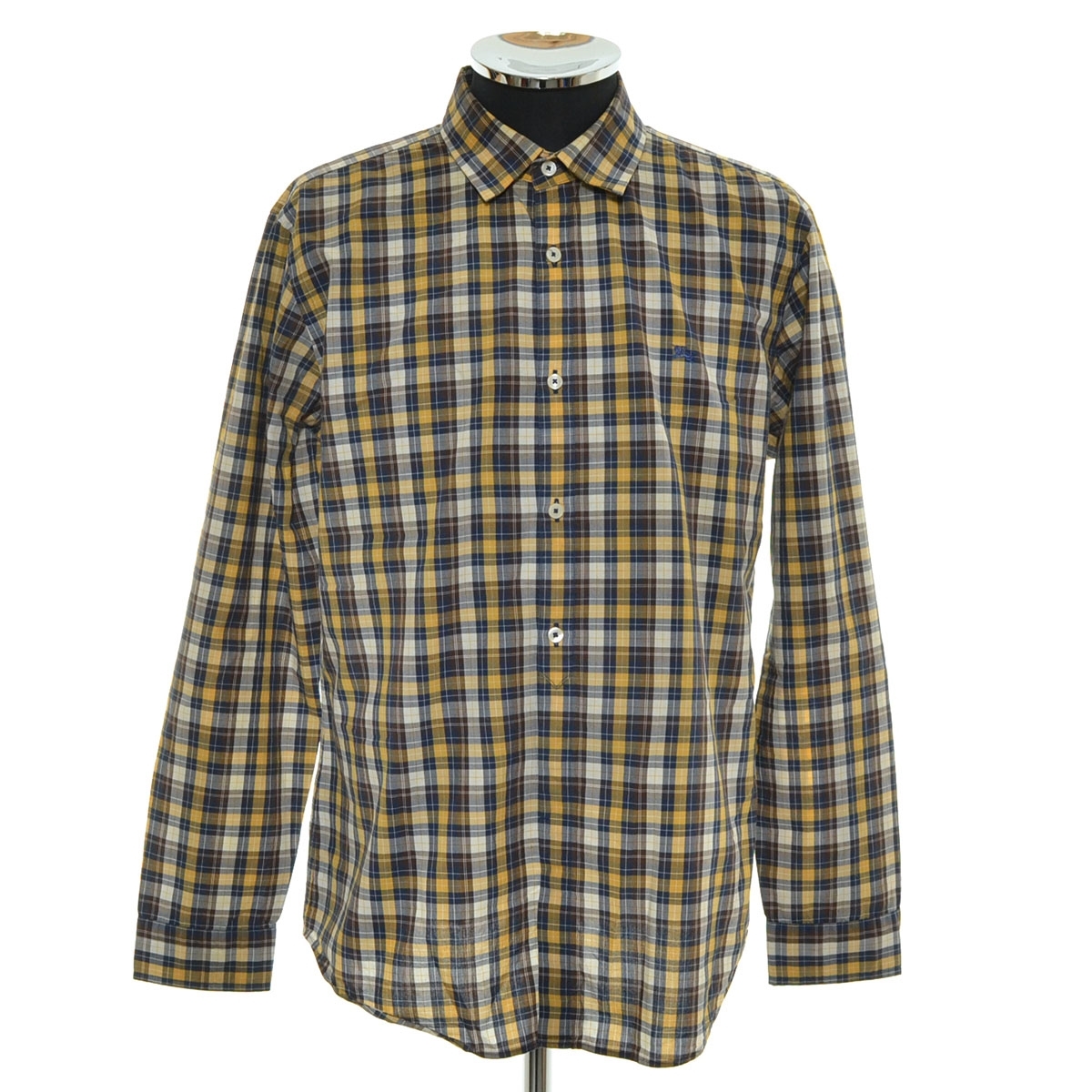 〇490102 BURBERRY BLACK LABEL バーバリー ○長袖 シャツ 刺繍ロゴ チェックシャツ フェイクプルオーバー サイズ3 メンズ イエロー拍卖