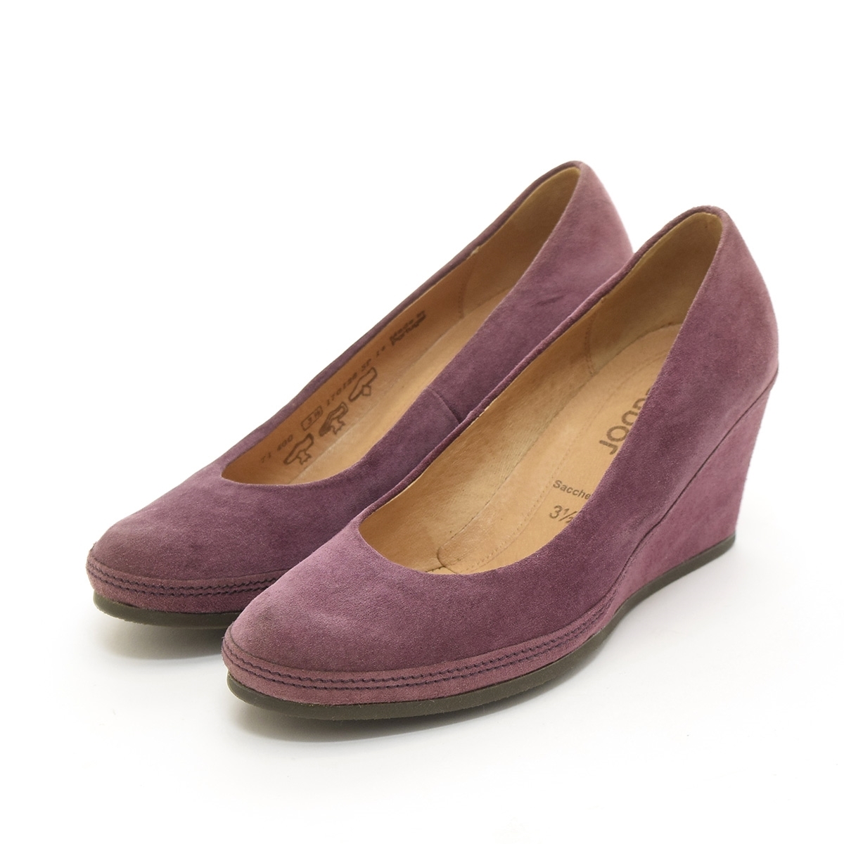 □503316 Gabor ガボール ○パンプス スウェードレザー ウェッジソール ハイヒール サイズUK3.5(23.5cm相当)/H6.5cm レディース パープル拍卖