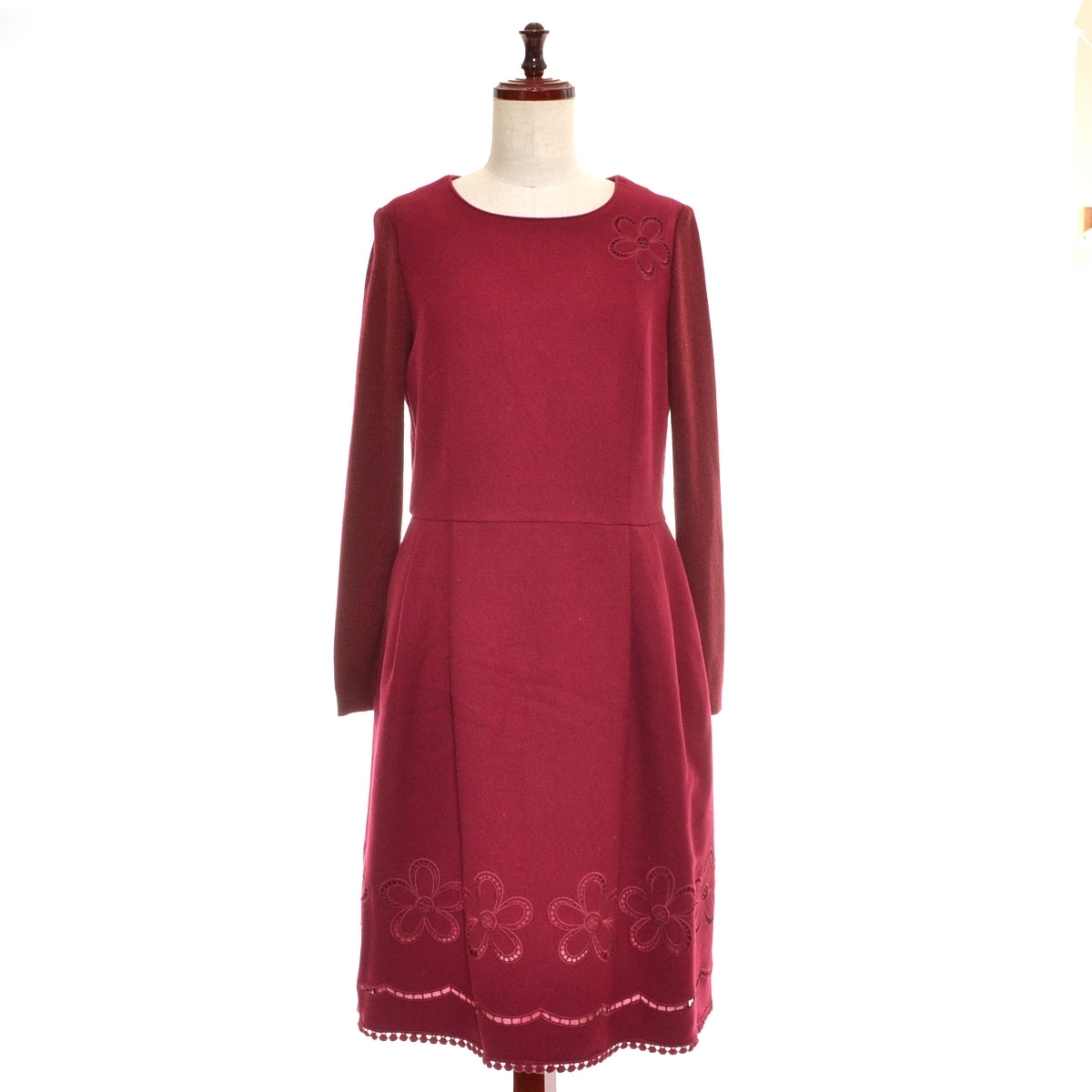 □541246 GALLERY VISCONTI ギャラリービスコンティ ○ワンピース リブニット袖ウールワンピース サイズ2 レディース ピンク系拍卖