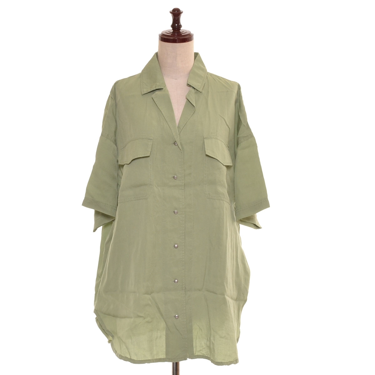 ■500602 JEANASiS ジーナシス アダストリア ●半袖シャツ オープンカラーシャツ サイズF レディース グリーン 無地拍卖