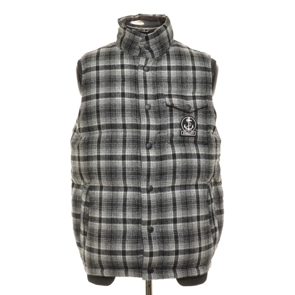 ●279676 FIDELITY フィデリティ ●ダウンベスト リバーシブル サイズM ウールブレンド メンズ グレー×ブラウン チェック拍卖