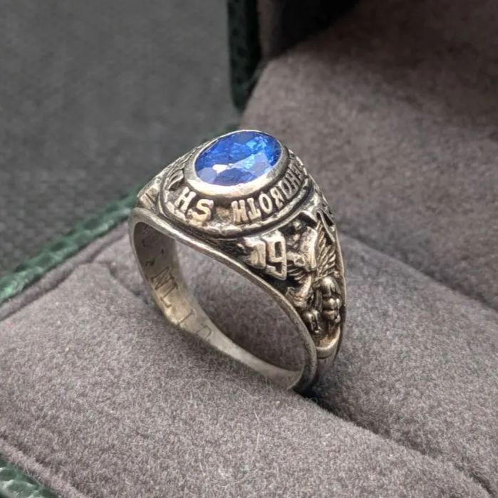 LGB社 スターリングシルバー 925 刻印 1978年 カレッジリング 12号 クラスリング 青 ブルー ピンキーリング 小指 ダイトン・リホボス高校拍卖