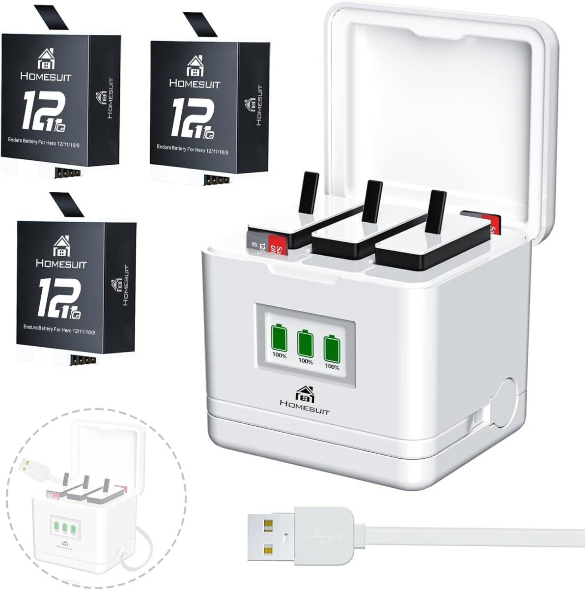 寒冷地 Gopro Hero12/11/10/9 Enduro 対応バッテリー 3個1800mAh 低温環境下対応拍卖