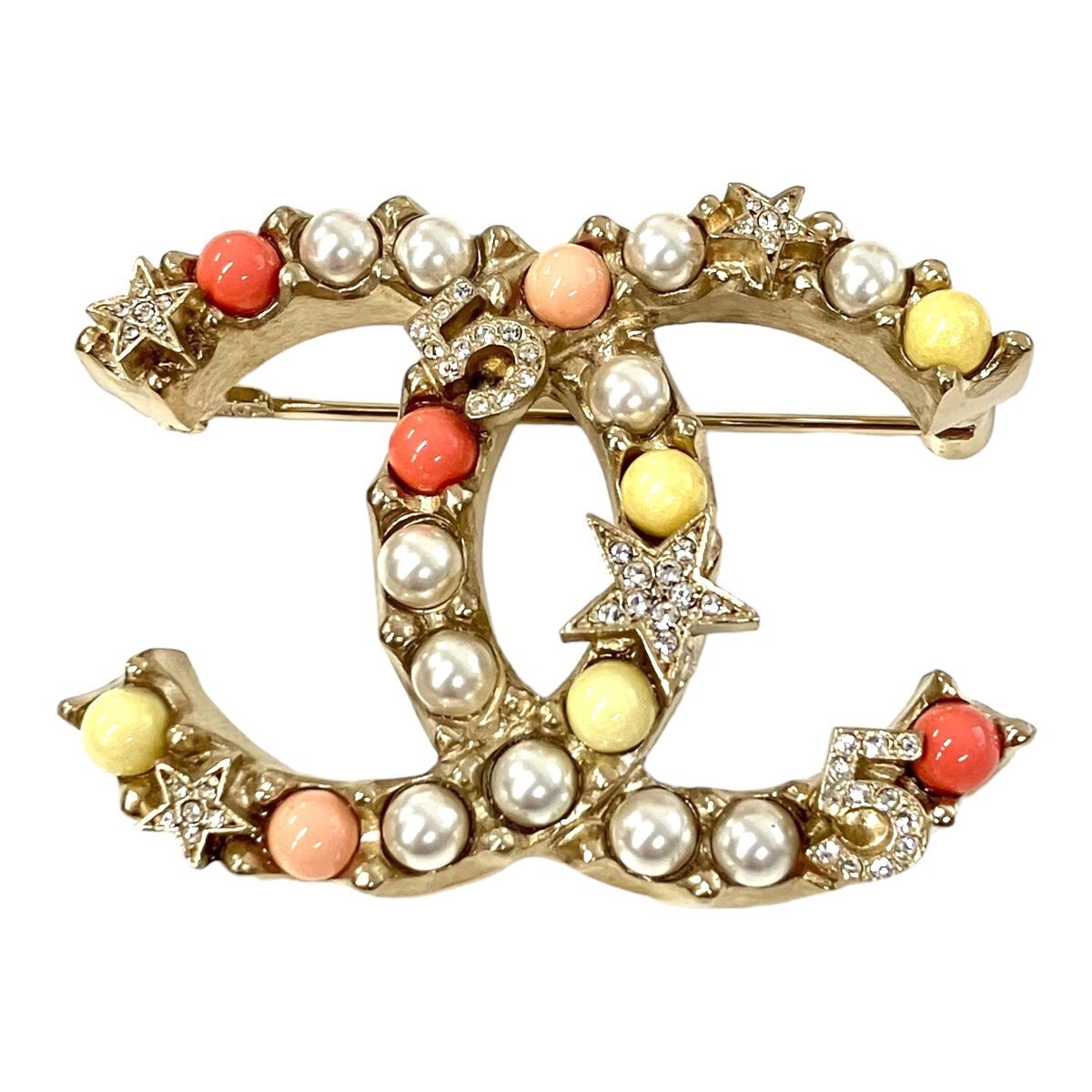 【中古】|CHANEL シャネル ココマーク パールブローチ C22S ゴールド系 NO5 スターモチーフ マルチカラー拍卖